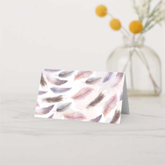 Boho Blume Wasserfarbenfedern Platzkarte (Rückseite)