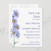 Boho Blume Watercolor Blue Aster Save the Date Einladungspostkarte (Vorne/Hinten)