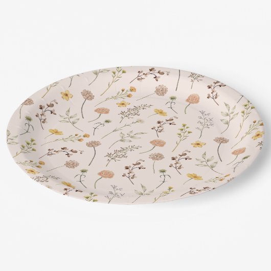 Boho Blume Watercolor Wildblume Pappteller (Schrägansicht)