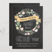 Boho Blume Wreath Rustic Chalkboard Wedding Einladung (Vorne/Hinten)