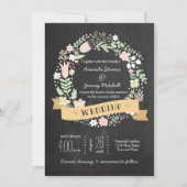 Boho Blume Wreath Rustic Chalkboard Wedding Einladung (Vorderseite)
