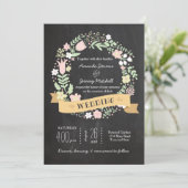 Boho Blume Wreath Rustic Chalkboard Wedding Einladung (Stehend Vorderseite)