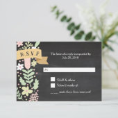 Boho Blume Wreath Rustic Chalkboard Wedding RSVP Karte (Stehend Vorderseite)