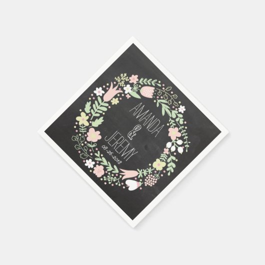 Boho Blume Wreath Rustic Chalkboard Wedding Serviette (Ecke)
