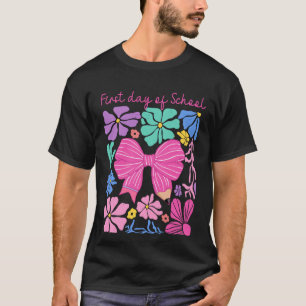 Boho-Blumen-1. Schultag Coquette-Schleife-Lehrer T-Shirt