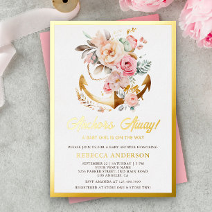 Boho-Blumen-Anker-Nautisches Mädchen-Baby-Taufe Go Folieneinladung