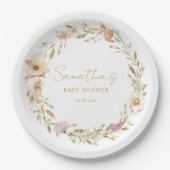 Boho-Blumen-Baby-Party Pappteller (Vorderseite)