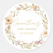 Boho-Blumen-Baby-Party Runder Aufkleber (Vorderseite)