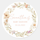 Boho-Blumen-Baby-Party Runder Aufkleber (Vorderseite)