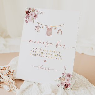 Boho-Blumen-Baby-Shower-Momosa-Bar-Podest-Schild Sockelschild