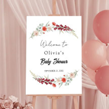 Boho Blumen Baby Shower rote Wildblumen Aquarell
