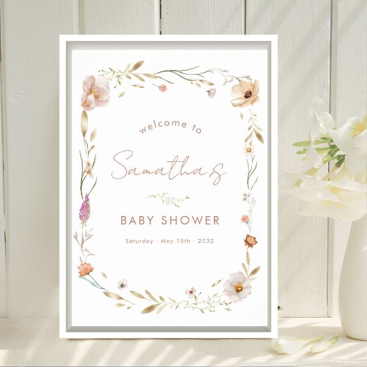 Boho-Blumen-Baby-Shower-Willkommen Poster
