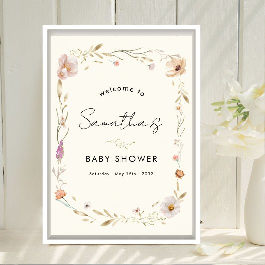 Boho-Blumen-Baby-Shower-Willkommen Poster