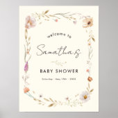 Boho-Blumen-Baby-Shower-Willkommen Poster (Vorne)