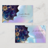 Boho-Blumen Blau Gold Mandala Chic Irisierend Visitenkarte (Vorne/Hinten)