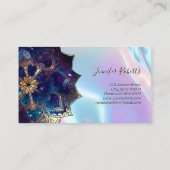 Boho-Blumen Blau Gold Mandala Chic Irisierend Visitenkarte (Rückseite)