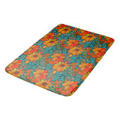 Boho-Blumen Blau und Orange Badematte (Schrägansicht)