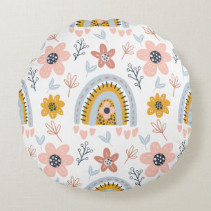 Boho-Blumen & Bogen-Regenbogen-Muster Rundes Kissen