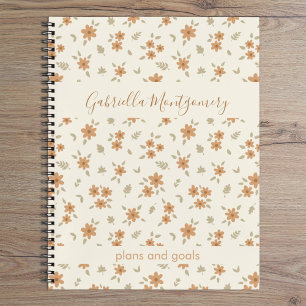 Boho-Blumen-Botanisches Muster Mädchen Beige Name Notizblock