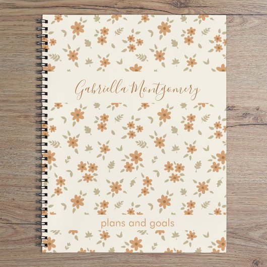 Boho-Blumen-Botanisches Muster Mädchen Beige Name Notizblock