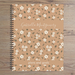 Boho-Blumen-Botanisches Muster Mädchen Braun Name Notizblock
