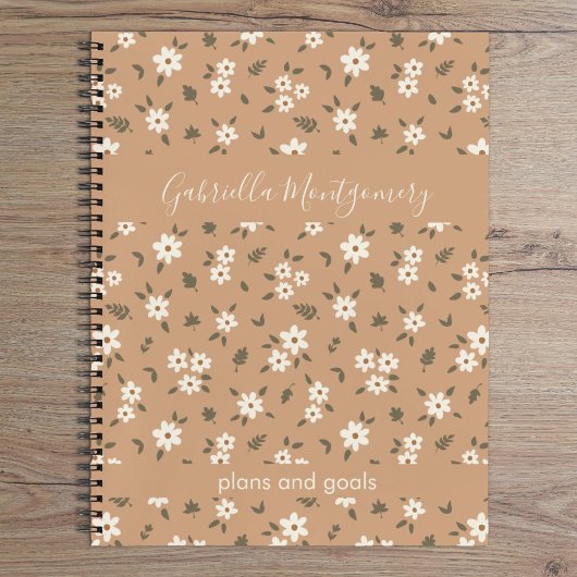 Boho-Blumen-Botanisches Muster Mädchen Braun Name Notizblock