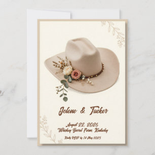 Boho-Blumen-Cowboyhut Elegante ländliche Hochzei Einladung