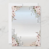 Boho Blumen Dress Silver Drips Quinceanera Einladung (Rückseite)