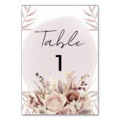 Boho-Blumen Dusty Rose Wasserfarbenkarte Tischnummer (Vorderseite)
