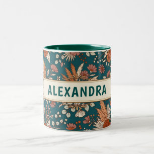 Boho-Blumen Elegant Erdig Benutzername Geschenk Zweifarbige Tasse