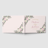 Boho-Blumen-Feder-Rosa-Hochzeitsmonogramm Gästebuch (Voll)