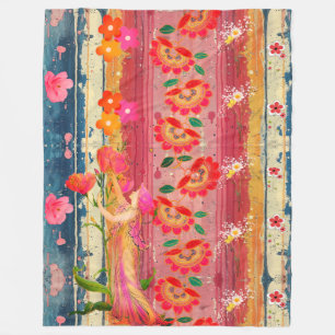 Boho-Blumen-Fliesblanke Fleecedecke