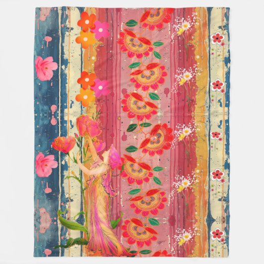 Boho-Blumen-Fliesblanke Fleecedecke (Vorderseite)