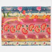 Boho-Blumen-Fliesblanke Fleecedecke (Vorderseite (Horizontal))