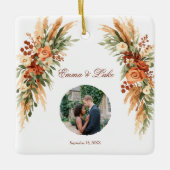 Boho-Blumen-Foto-QR-Code-Ornament | Personalisiert Keramikornament (Vorderseite)