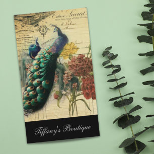 Boho-Blumen-französisches-Land-modern-vintage-Pfau Visitenkarte