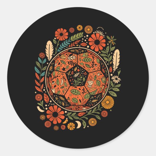 Boho-Blumen-Fußball Runder Aufkleber (Vorderseite)