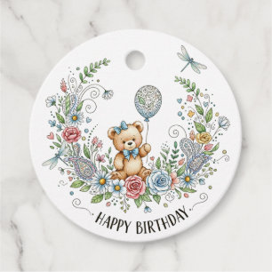 Boho-Blumen-Geburtstagsbär Geschenkanhänger