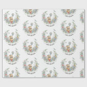 Boho-Blumen-Geburtstagsbär Geschenkpapier (Flach)