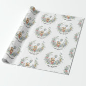 Boho-Blumen-Geburtstagsbär Geschenkpapier (Ungerollt)