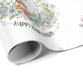 Boho-Blumen-Geburtstagsbär Geschenkpapier (Rolleneckpunkt)