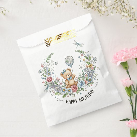 Boho-Blumen-Geburtstagsbär Geschenktütchen (Versiegelt)
