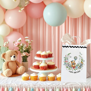 Boho-Blumen-Geburtstagsbär Mittlere Geschenktüte