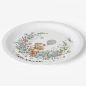 Boho-Blumen-Geburtstagsbär Pappteller (Schrägansicht)