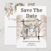 Boho-Blumen-Geweih-Hirsch-Schädel-Stammes-Pampas Save The Date (Vorne/Hinten)