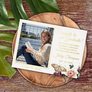 Boho-Blumen-Goldfolie-Abschlussankündigung Folieneinladung