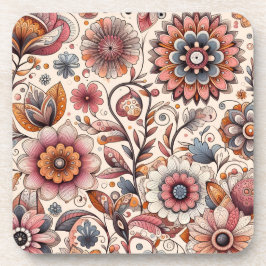 Boho-Blumen-Hartplastik-Untersetzer mit Korkrücken Getränkeuntersetzer