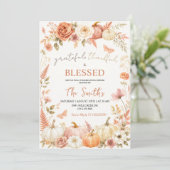 Boho-Blumen Herbst Dankbar Dankbar Gesegnet Einladung (Stehend Vorderseite)