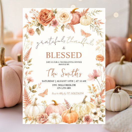 Boho-Blumen Herbst Dankbar Dankbar Gesegnet Einladung