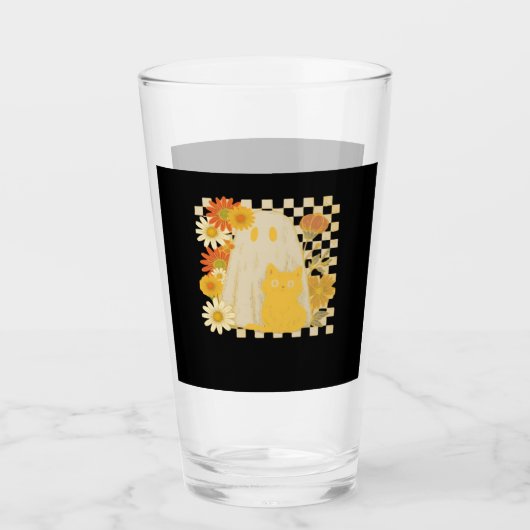 Boho-Blumen Herbst Geist und schwarze Katze Hallow Glas (Vorderseite)